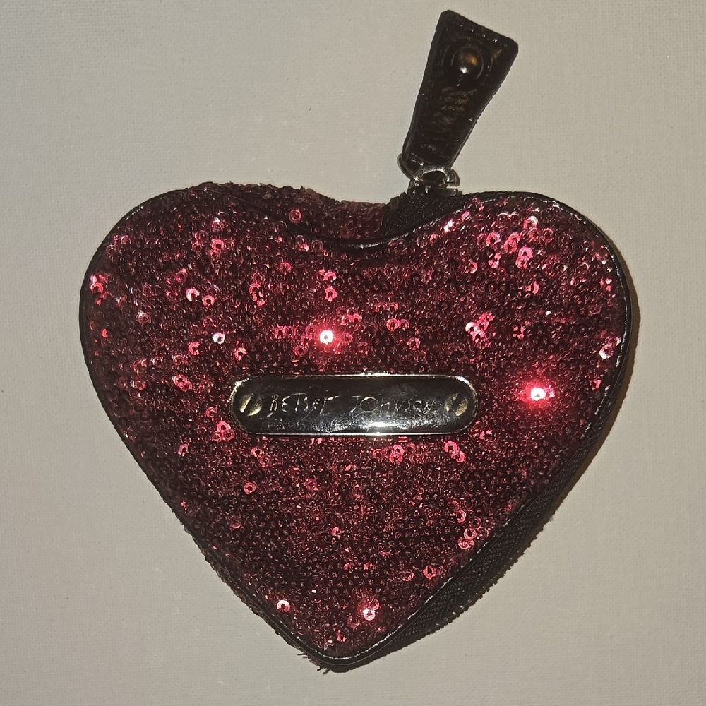 Betsey Johnson Pink Sequin Heart Coin Purse